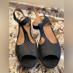 Clarks Reedly Waylin Black Leather Wedge Heels